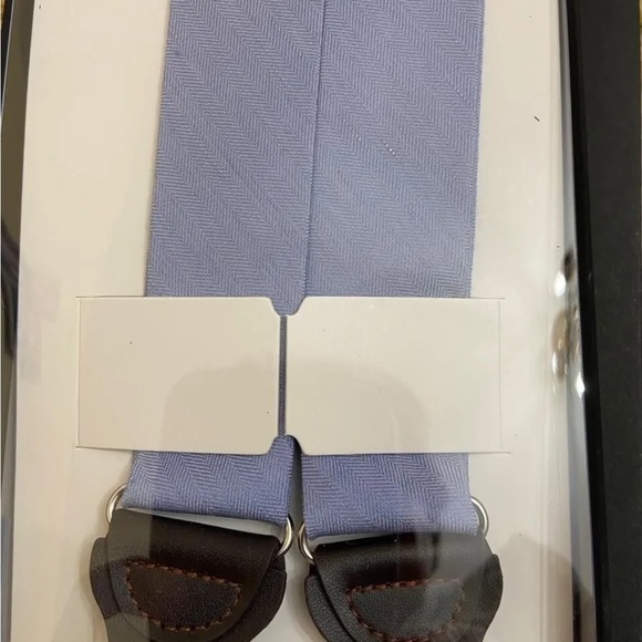 NWT The Tie Bar Suspenders Braces Belt Loop Light Blue Leather Trim - Picture 3 of 4